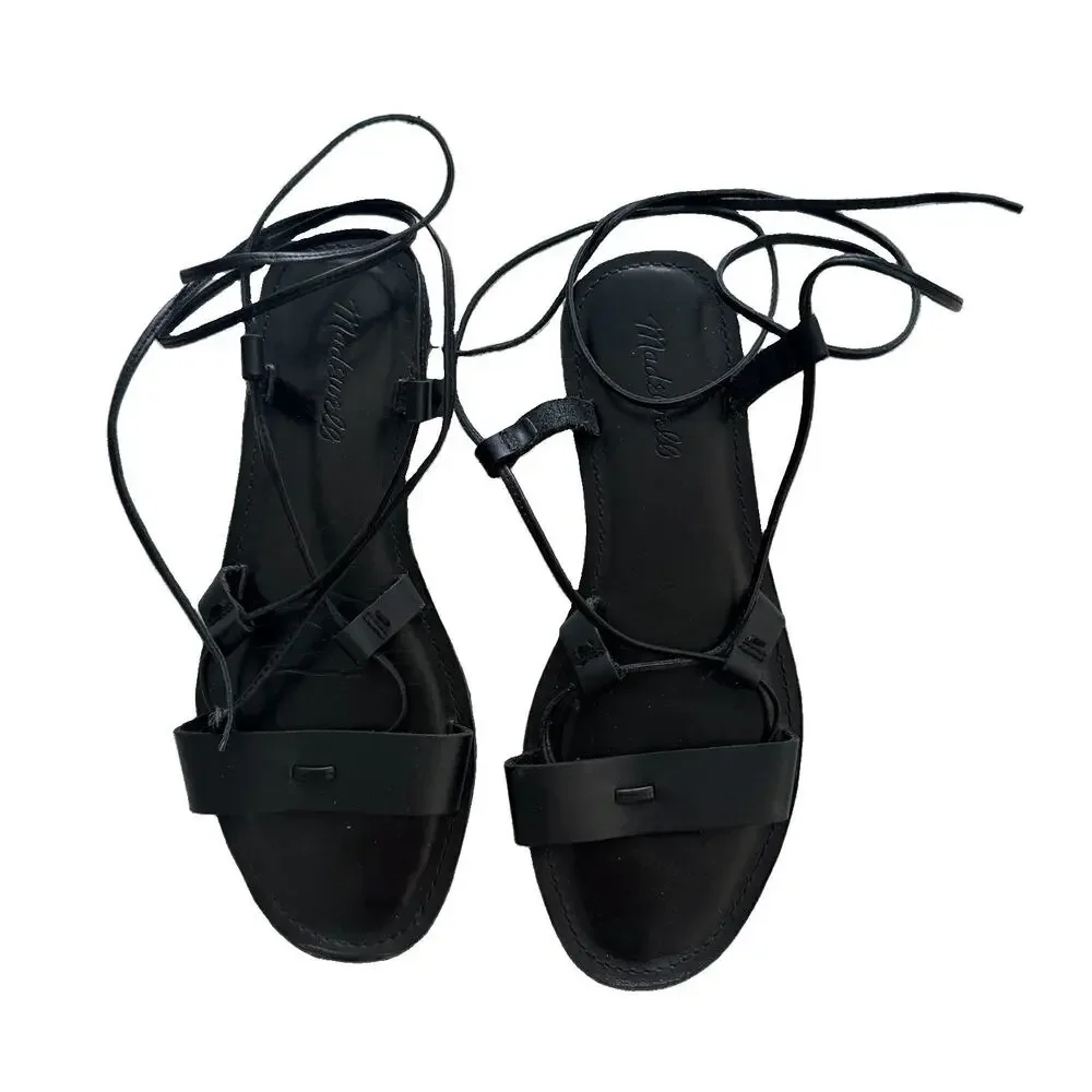 Madewell Black Wrap Around Women’s Leather Sandals 7 Boho Preppy - Picture 1 of 7
